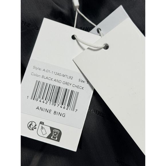 Anine Bing Camden Jacket Black and Grey Check Sz Sm Boss Faux Leather Trim NWT - Picture 3 of 15